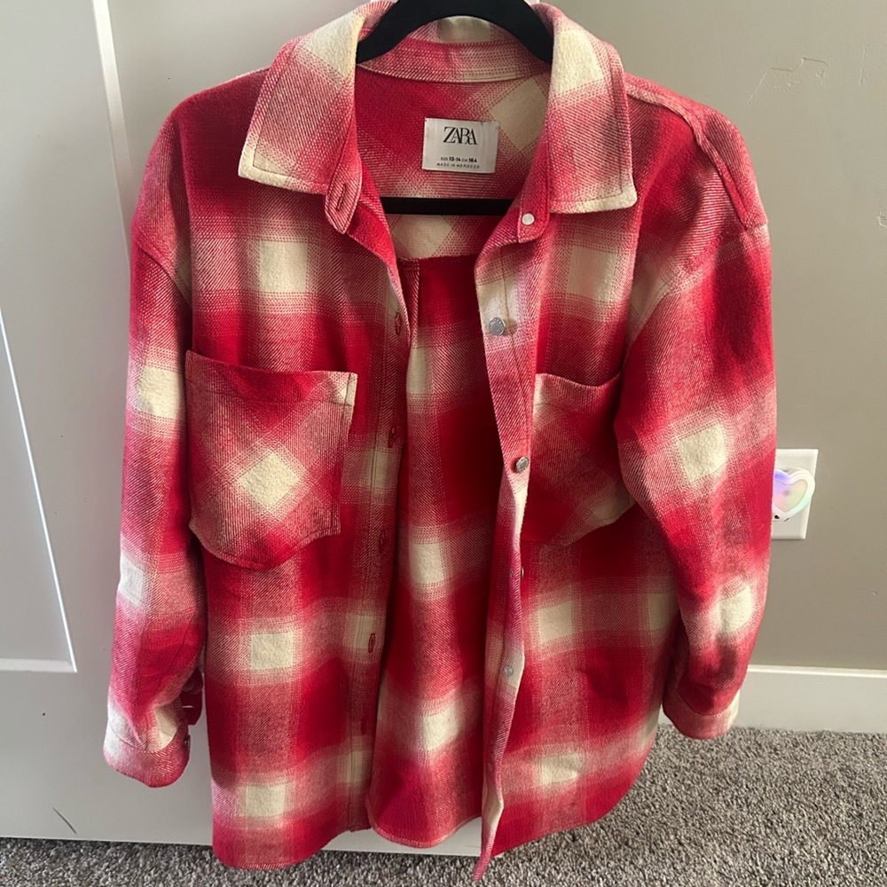 ZARA Red and Cream Plaid Overshirt